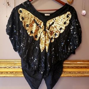 Vintage hand beaded silk top